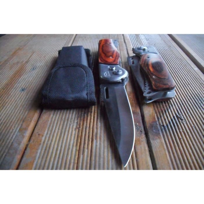 Grand Couteau Pliant de Poche Lame Acier 10 Cm Manche Bois Outdoor