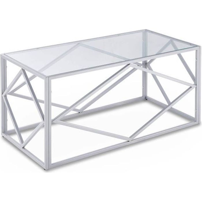 Table basse design en verre et métal rectangulaire ELIO