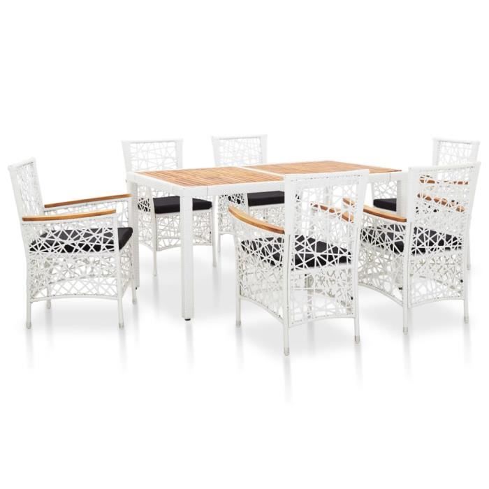 Ensemble de salle à manger d'extérieur design élégant 1 x table+6 x chaises 7 pcs Résine tressée Blanc