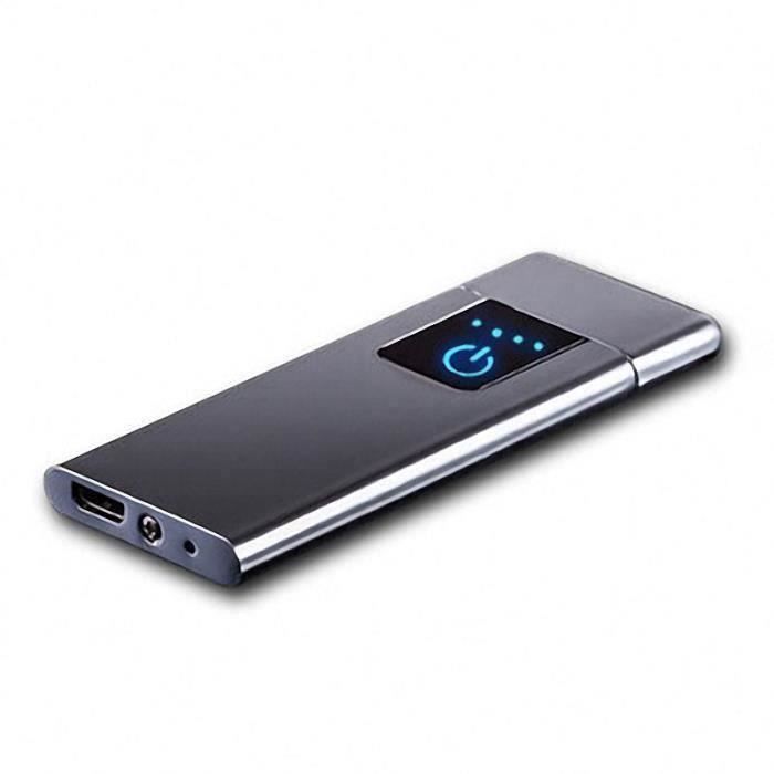 Ultra-mince Briquet Éléctrique Détection Empreinte digitale tactile Rechargeable USB ARGENT At39825