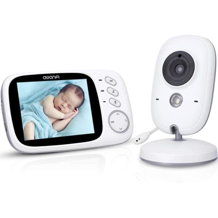 Babyphone Caméra Vidéo sans Fil 3,2 Pouces, AWANFI Moniteur Bébé 2,4 GHz Caméra Surveillance Bébé avec Ecran Couleur LCD Talkie Walk