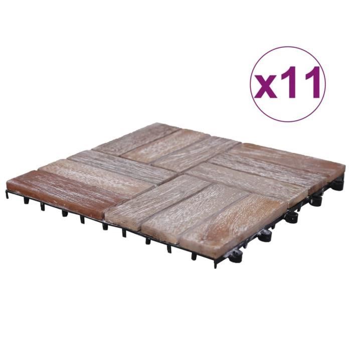 Tuiles de terrasse 11 pcs 30x30 cm Bois de récupération solide ✿ 19384