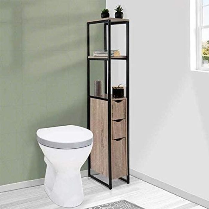 meuble wc 3 portes design industriel avec étagères 125