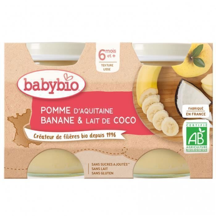 Babybio - Petit Pot Bébé Pomme Banane Coco - Bio - 2x130g - Dès 6 mois