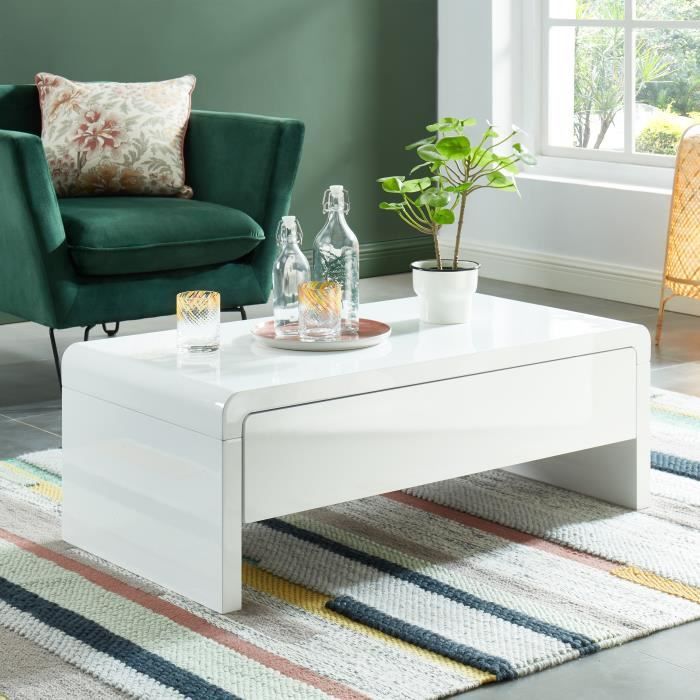 DARWIN Table basse - laqué blanc brillant - L105cm