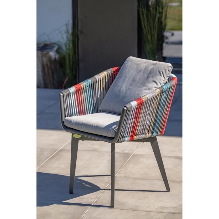 DCB GARDEN Fauteuil en aluminium et corde multicolore Alana - Gris anthracite