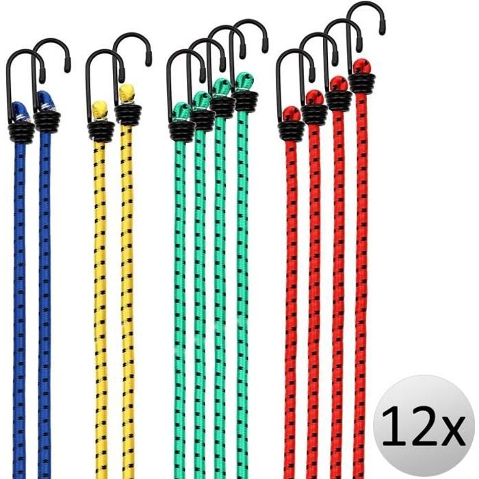 12x Tendeurs élastiques en caoutchouc, tendeurs bagage extension 95 cm x 8 mm Ø