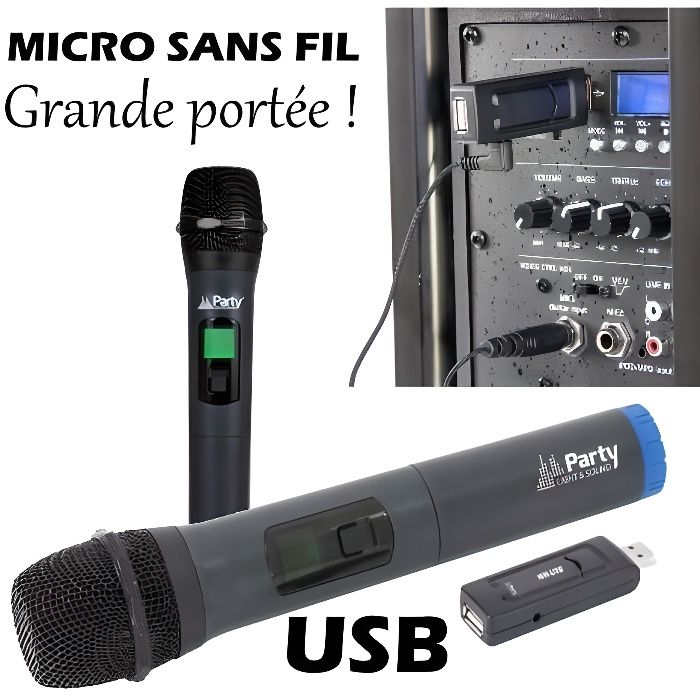 SONO Micro main sans fil avec écran digital UHF via USB - PA SONO DJ LED