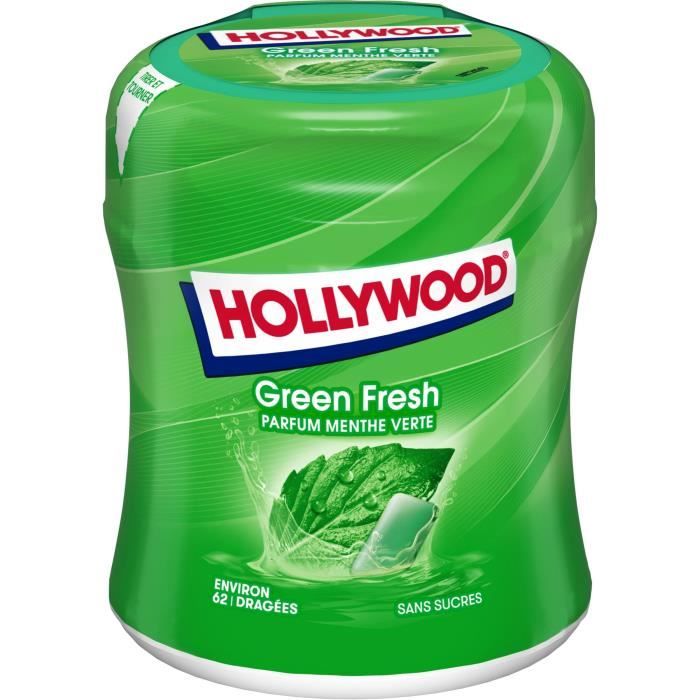 HOLLYWOOD Bottle Chewing Gum Green Fresh - Parfum Menthe verte - Sans Sucre avec Édulcorants - Lot de 6 boîtes de 60 dragées x 87 g