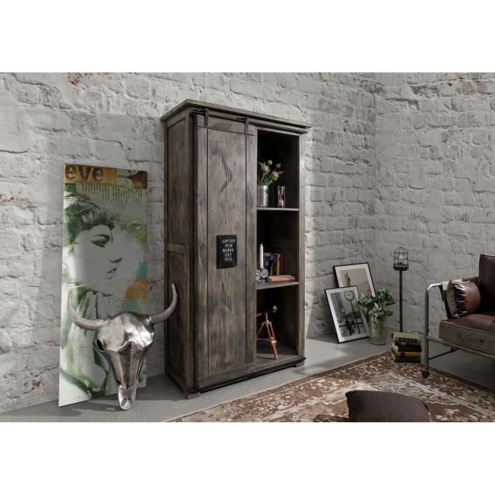 Armoire - Fer et Bois massif de manguier laqué (Taupe) - RAILWAY #215