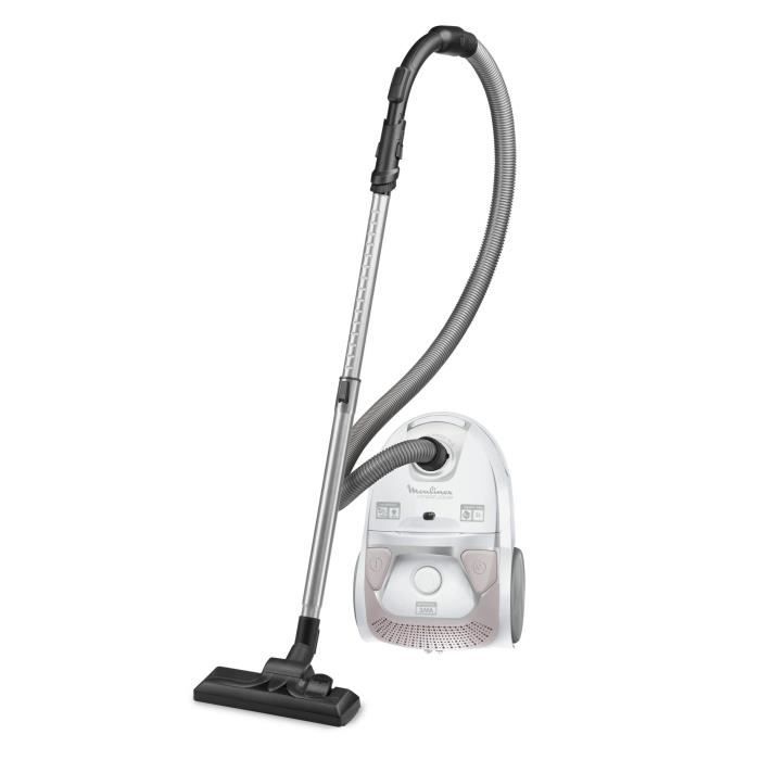 Moulinex MO3927PA Aspirateur avec Sac Compact Power 3L Efficacité Energétique A 750W Hygiène+ Blanc et Rose
