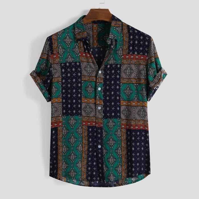 T-shirts à manches courtes pour hommes, style ethnique d'été à manches courtes