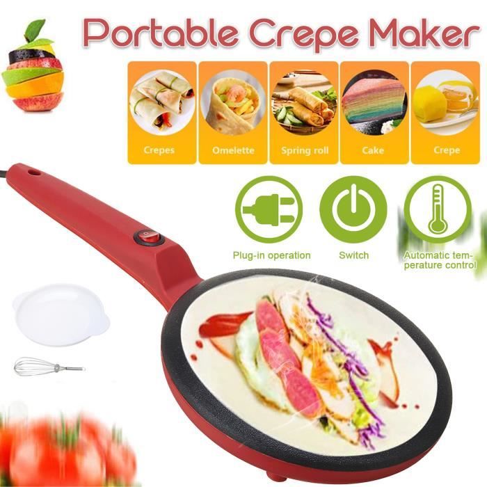 Crêpière électrique 600W antiadhésive de machine à pizza crêpe rouge