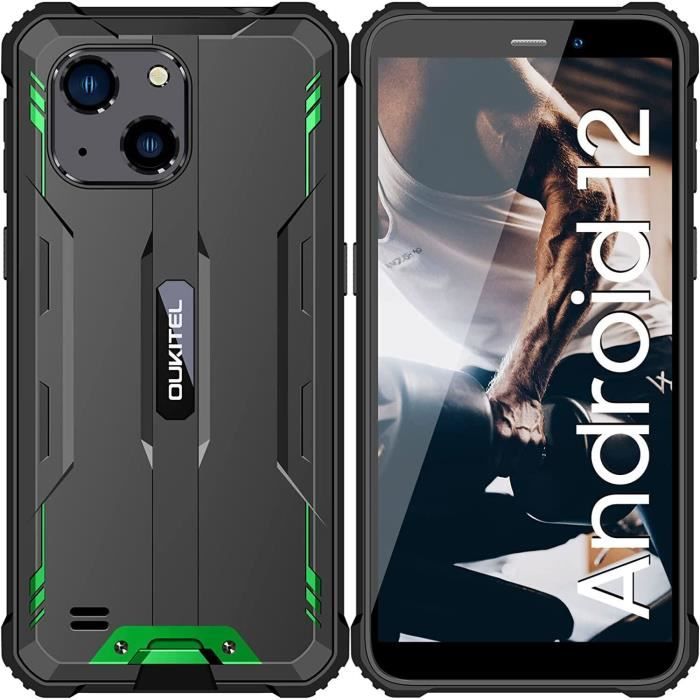 OUKITEL WP20 5.93 ''HD + écran Android 12 6300mAh Smartphone robuste 4GO + 32GO Quad Core 20MP Dural caméras téléphone portable VERT