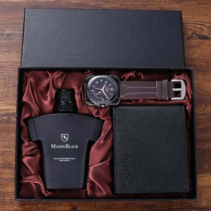 Coffret Cadeau Montre Homme + portefeuille pour hommes + flacon de parfum pour hommes -hronographe luxe mode la créativité