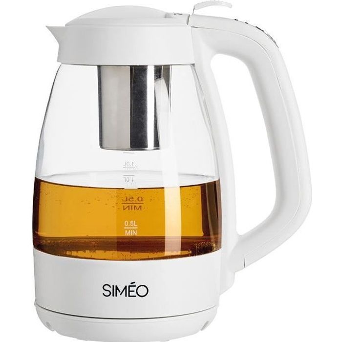 Théière à infuseur auto 4prog verre 1l filtre amovible bl