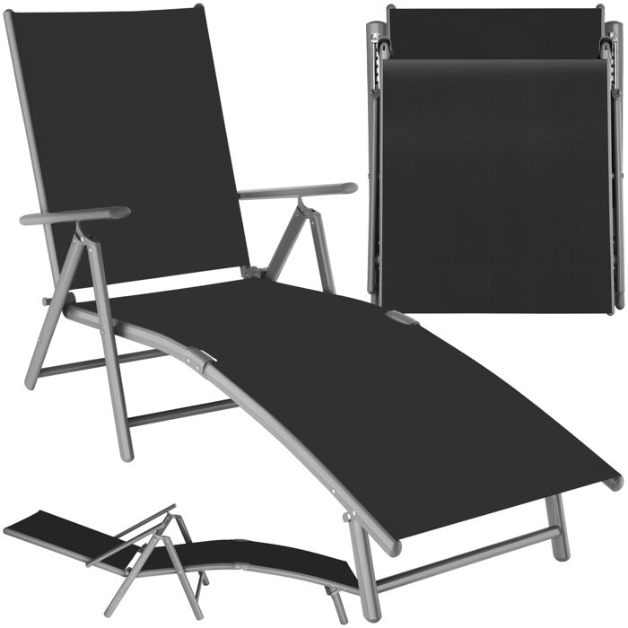 TECTAKE Bain de Soleil de Jardin d’extérieur Pliant Inclinable sur 7 positions en Aluminium et Textilène Gris foncé