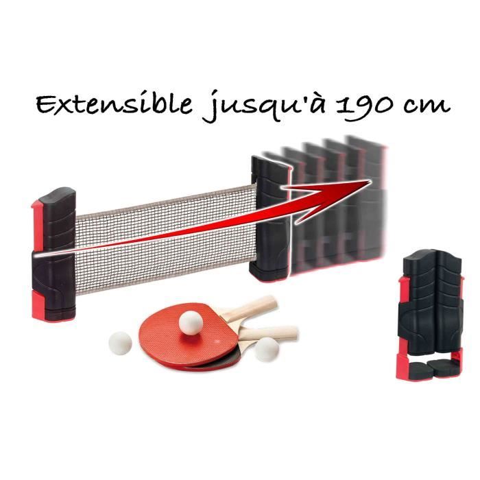 CDTS Kit Ping pong poteaux et filet extensible - 2 raquettes + balles