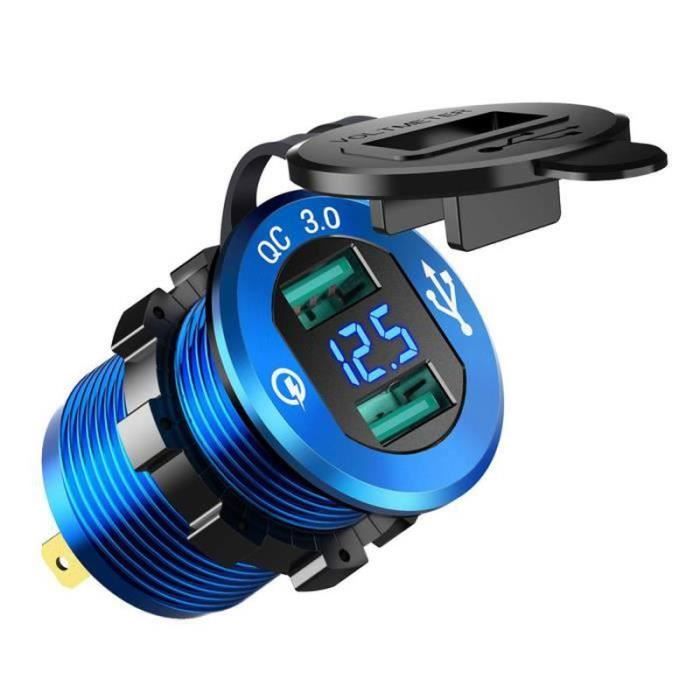 ZF15173-Tbest prise de charge USB Chargeur double port USB QC 3.0 charge rapide étanche avec voltmètre LED pour bateau de voiture