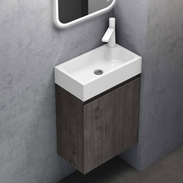 Sogood Petit Meuble Sous Vasque Gris-brun et Vasque 46cm Ensemble de 2 Pièces de Meuble de Salle de Bain Design Pisa02 - Maison
