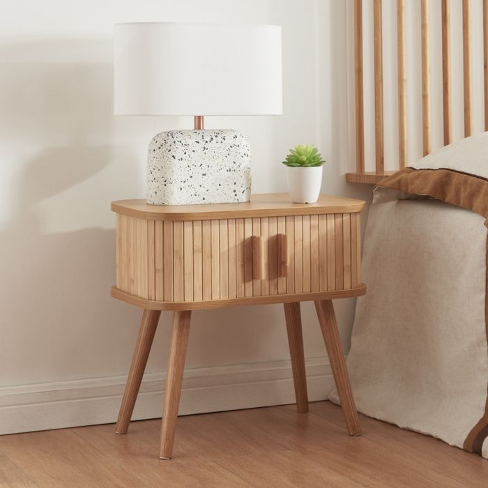 Table dappoint Nordkapp avec portes coulissantes MDF bambou bois 48 x 30 x 45 cm naturel