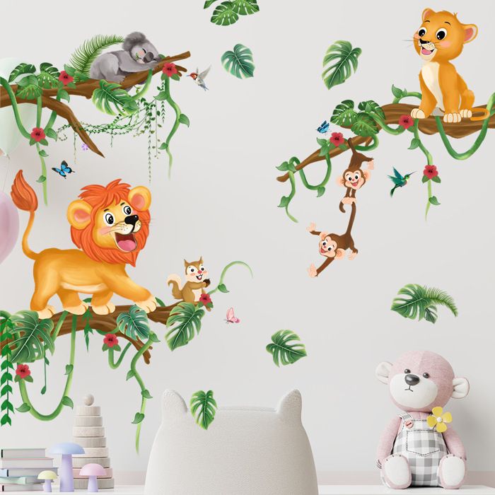 Stickers Muraux Animaux De La Jungle Lion Autocollant Mural Safari Lion