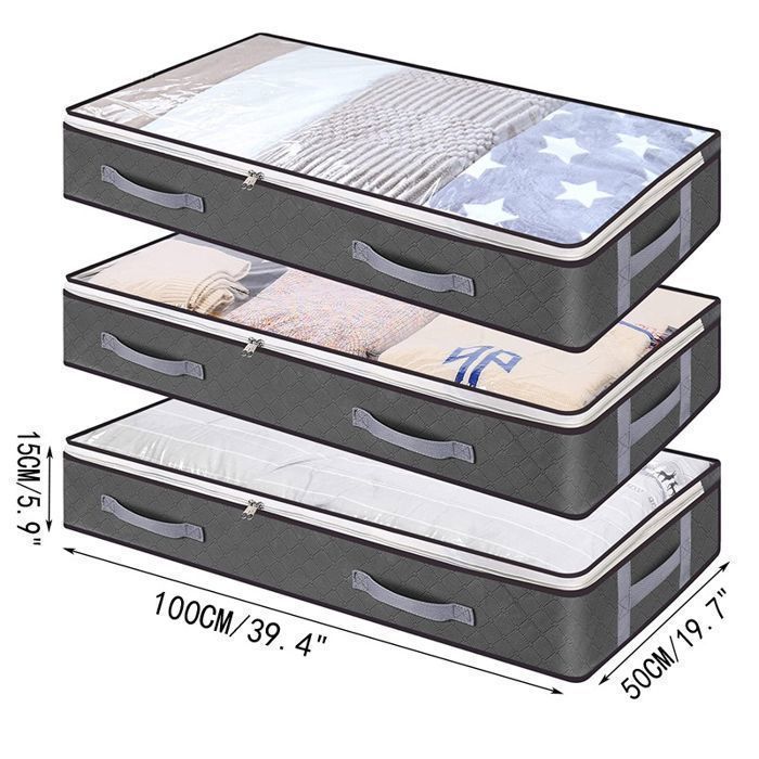 Pack De 3 Boîtes De Rangement Sous Lit GoMaihe - 90L Housse De Stockage Avec Fenêtre Transparente