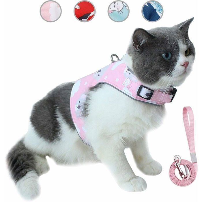 Comparer les prix de Ensemble Laisse et Harnais pour Chat Anti-vasionGilet rflchissant rglable pour Animal de Compagnie espirante en Maille PZCC