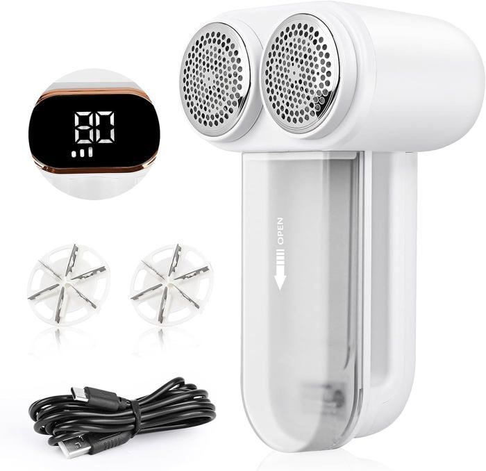 Rasoir Anti-bouloche électrique Rechargeable - 3 Lames, Câble USB, élimine Peluches Vêtements, Pulls, Tapis