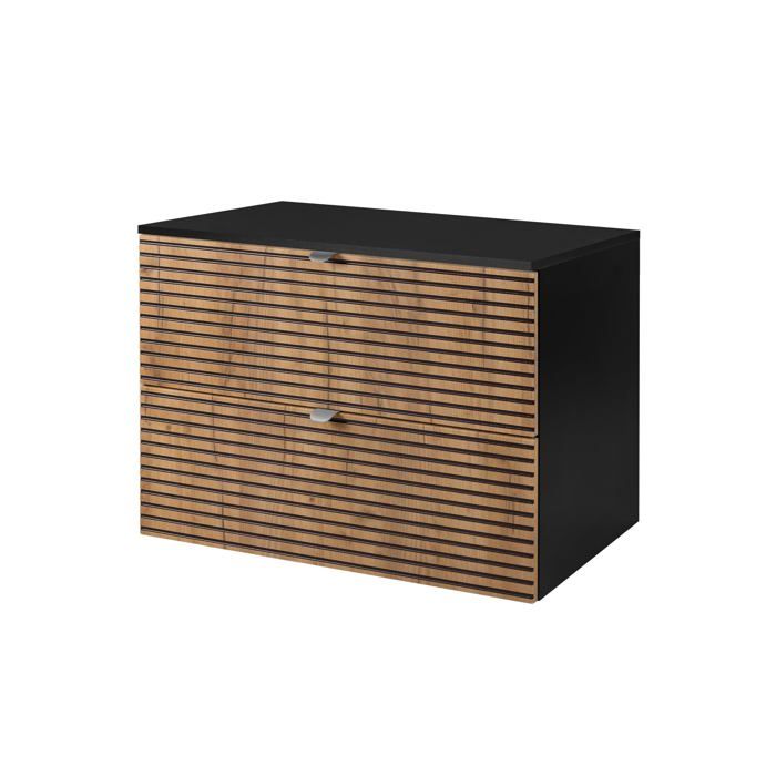 Meuble de salle de bain suspendu - Noir - 80 x 57 x 46 cm - 2 tiroirs - Panneau laminé - Poignée moderne