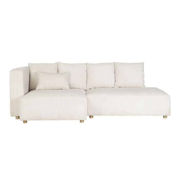 Miliboo - Canapé dangle gauche 3 places en tissu velours côtelé beige et bois clair HARLEM Miliboo - Canapé dangle gauche 3 places en tissu velours côtelé beige et bois clair HARLEM