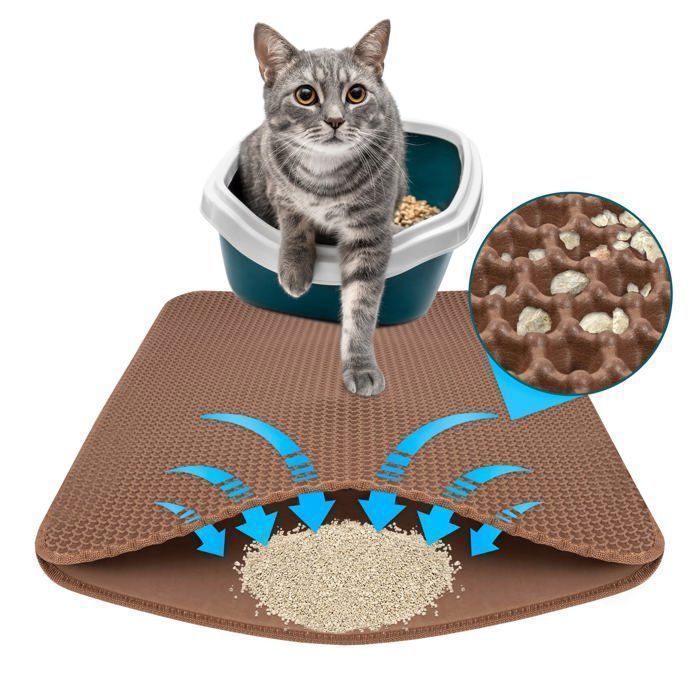 Comparer les prix de Tapis de Litière pour Chat Charly - Conception en Nid d'Abeille à Double Couche, Lavable, 61 x 38 cm, Marron