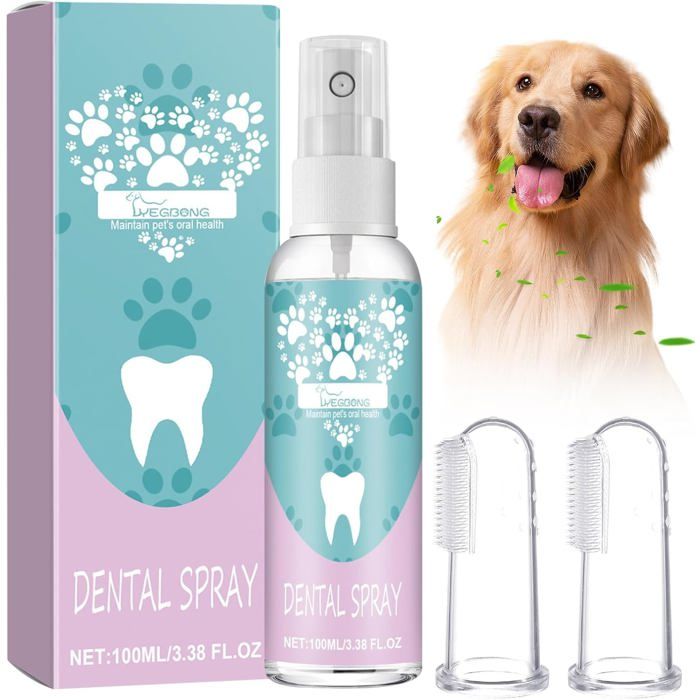 Meilleurs prix pour Spray Dentaire pour Chiens ChatsContre la Mauvaise Haleine et Aide à lhygiène Dentaire avec 2 Brosses à DoigtsNettoyage des