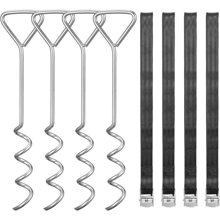 4 Piquets En Tire-bouchon Pour Trampoline – Fixez-le Solidement Au Sol, Camping & Jardin, Kit Anti-vent Avec 4 Sangles Résistantes