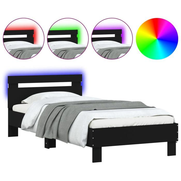 Cadre de lit - Single/1 Personne - Intemporel - avec lumières LED noir 75x190 cmCdiscount2025 FAFA5448