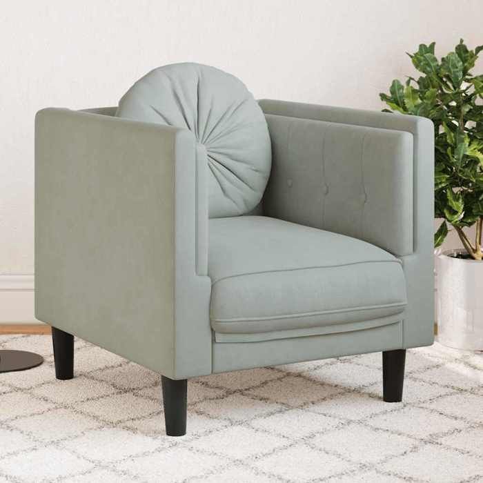 Fauteuil/ChaiseCanapé Simple et coussin gris clair - 100% polyester velours - L71 x P77 x H70 cm &2984447