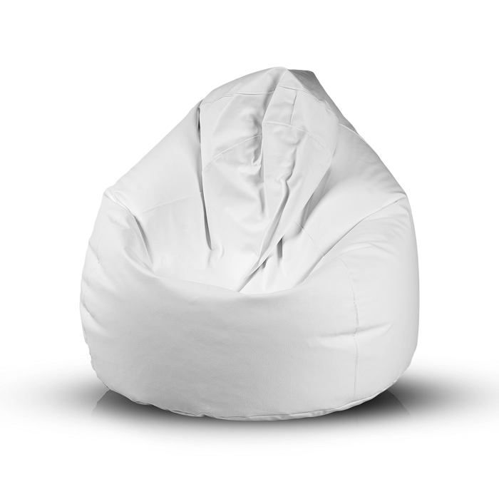 Fuzzy pouf en similicuir rembourré double fermeture éclair anti-perte 80x110 cm Blanc E1 Ecopuf