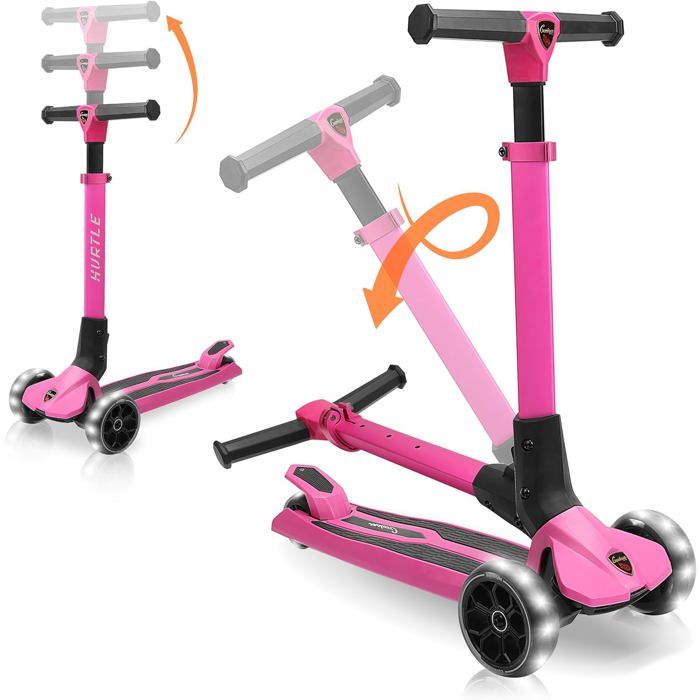 Hurtle Trottinette 3 Roues Pliable Pour Enfants – Siège Amovible, Guidon Réglable, Roues LED – De 2 à 8 Ans, Capacité 60 Kg