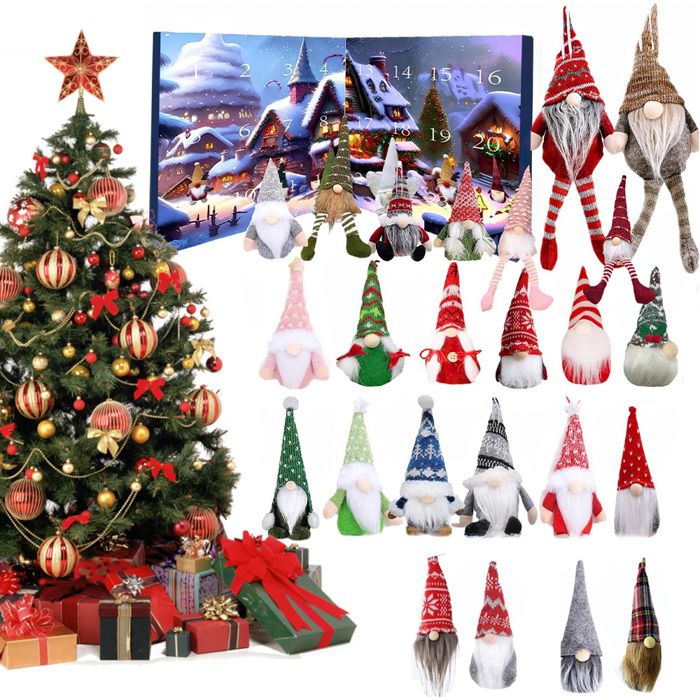 Calendrier de compte à rebours de Noël en forme de nain de Noël – Décorations de vacances
