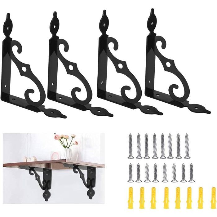 4 PCS Supports dÉtagère Triangulaires Équerre de Fixation pour Étagère Noir Équerre pour Tablette Murale 140 * 110mm