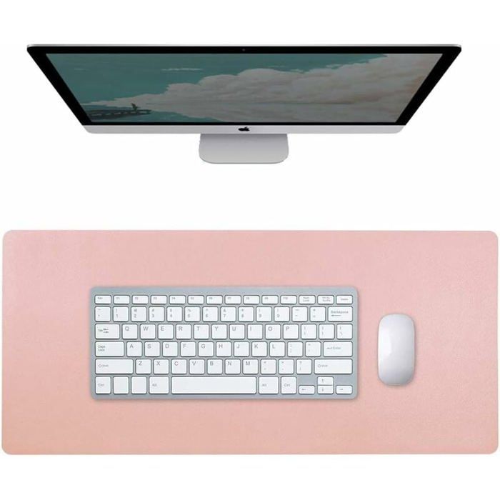 Tapis de souris en cuir PU - MICH - Double face - Imperméable - Antidérapant - Rose - Résistant à la chaleur