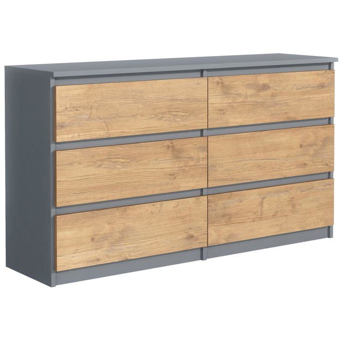 Commode 6 tiroirs - Meblocker - Anthracite Lancelot 120 cm - Meuble de Rangement Spacieux - Salon chambre à couche & enfant