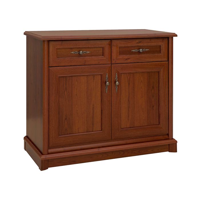 Commode buffet meuble de rangement à 2 portes et 2 tiroirs couleur châtaigne - Longueur 101 x Profondeur 45 x Hauteur 90 5 cm