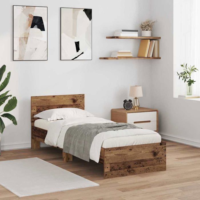 Cadre de lit bois ancien - vidaXL - 75x190 cm - Bois dingénierie - Éclairage dynamique - USB - Design élégant