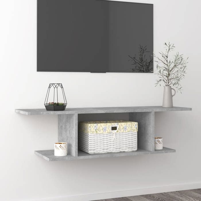 SALE 2026 Armoire TV moderne Gris - Meuble TV mural Gris béton 103x30x26 5cm PRO449836564