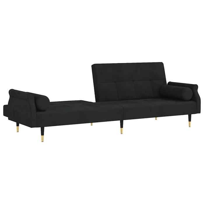 Noir Sofa réglable LEMON Canapé-lit DOUBLE avec coussins noir velours 216x89x70 cm SS335