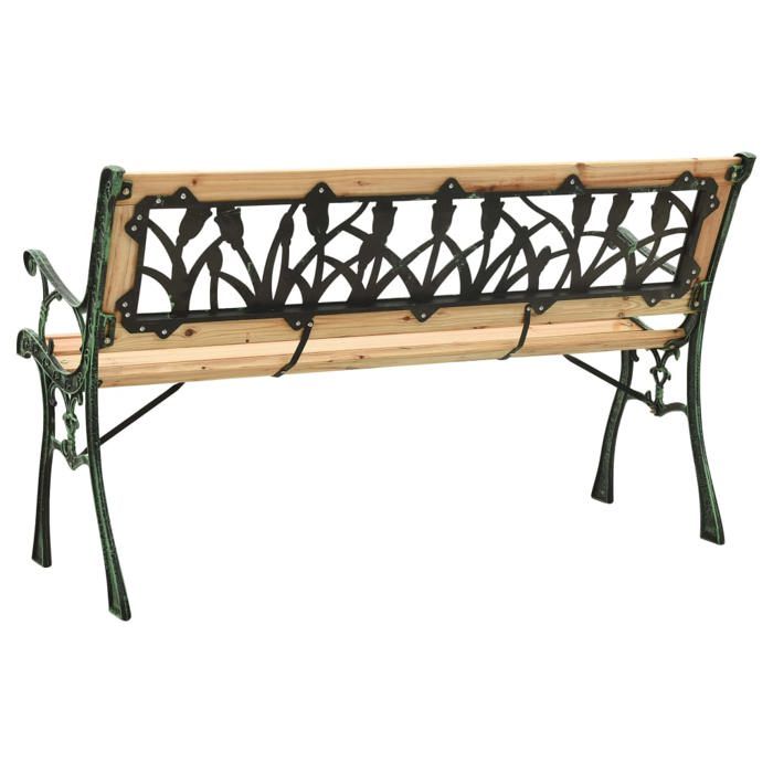 Banc de jardin en bois et fonte - MEUBLECHIC - 122x54x73 cm - Bois de sapin massif - Fonte robuste