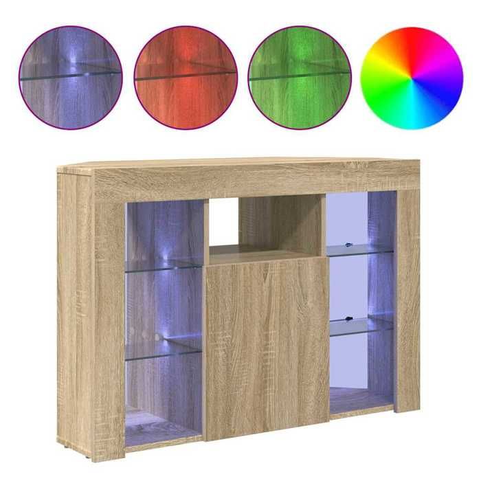Meuble TV LED dangle - MEUBLECHIC - Chêne Sonoma - 100x40x68 cm - Éclairage LED intégré - 4 étagères