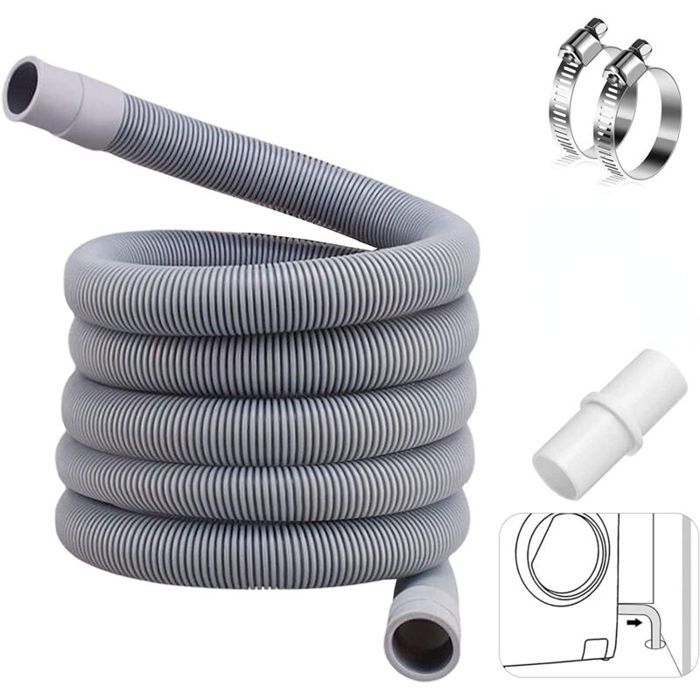 Rallonge de tuyau pour lave-vaisselle - PZCC - 3m - Universel - Ø int. 23 cm - Adaptateur blanc inclus