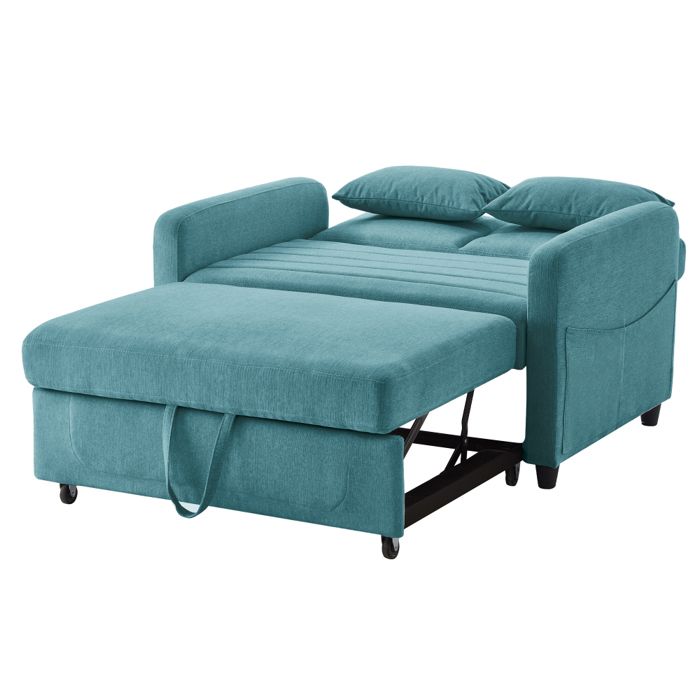Canapé deux places pliable fonction lit mousse bleu vert antique 114 77 825